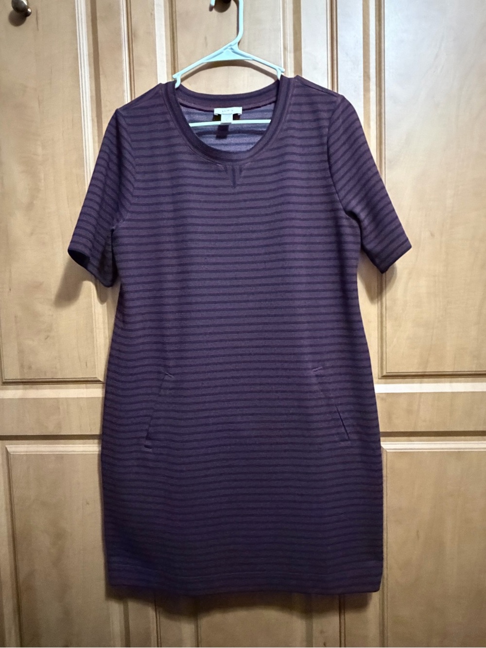 LOFT Maroon Striped Short Sleeve Ribbed Tee Dress